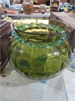 GREEN WITH BLUE ART GLASS BOWL