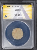 1887 5C Shield Nickel ANACS VF30