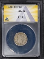 1894 5C Shield Nickel ANACS F12