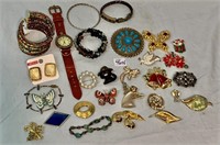Costume Jewelry Brooches, Bracelets Lot