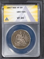 1857 50C Seated Liberty Half Dollar ANACS VF20