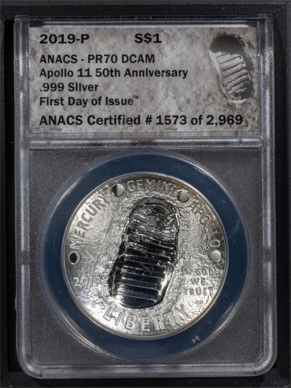 2019-P S$1 Apollo 11 50th Aniv ANACS PR70DCAM FDOI