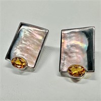 Marta Howell Sterling MOP and Citrine Earrings