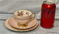 Vintage Rosina Pink & Gold Teacup & Saucer Trio