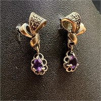 Sterling Silver Amethyst Marcasite Dangle Earrings