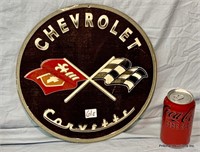 Chevrolet Corvette Round Metal Sign Mancave