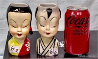 2 Vintage Asian Motif Head Vases