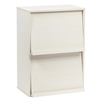 IRIS USA 2-Tier Wooden Shelf with Pocket Doors,