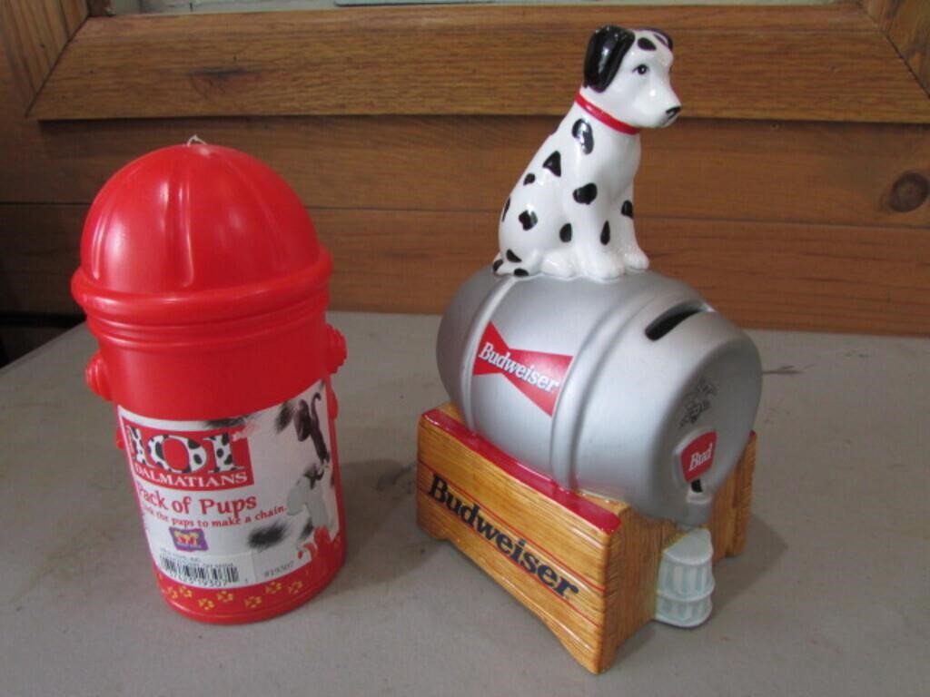 plastic hydrant & dalmatian budweiser bank