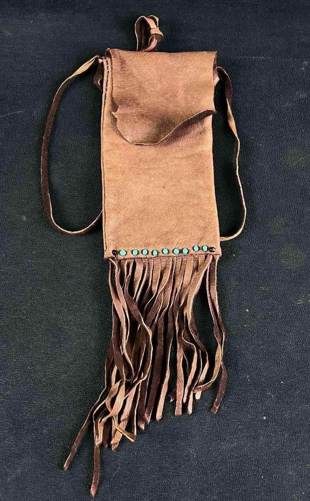 Native American Style Leather and Turquoise Beaded