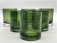 (6) Green Bubble Glass Dbl Old Fashioned Glasses