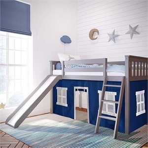 Max & Lily Low Loft Bed With Slide and Curtains