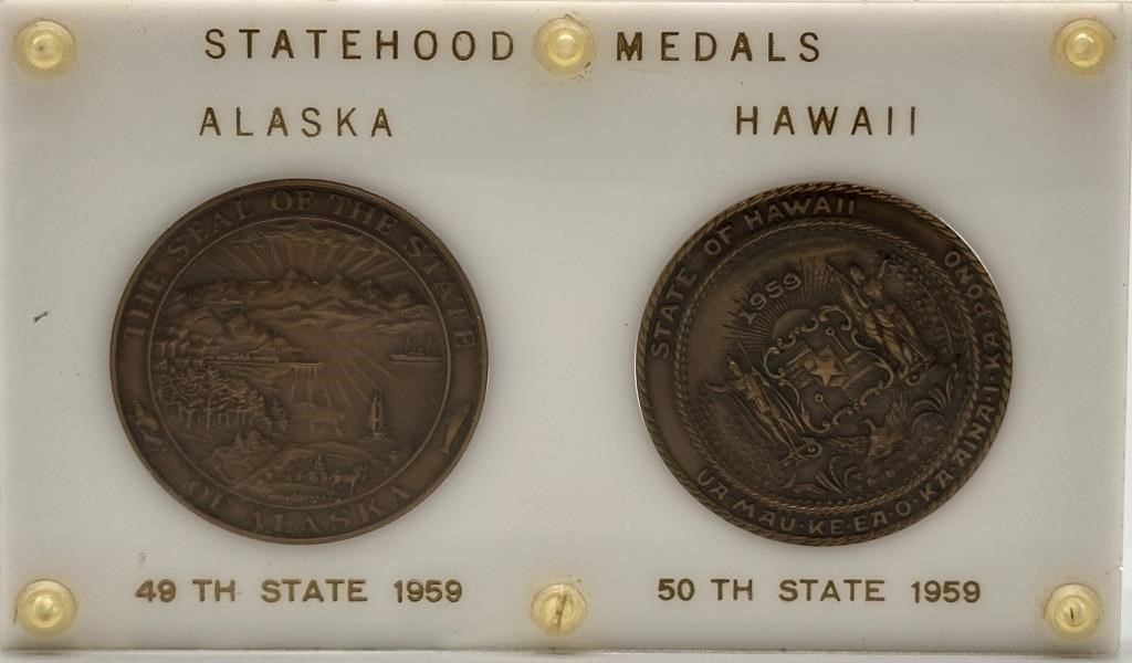 (2) Statehood Medals in Plaque: Alaska & Hawaii