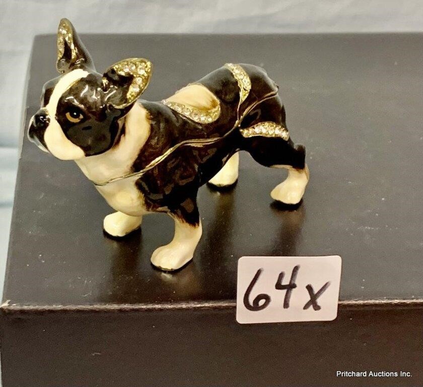 Metal Black & White Boston Terrier Trinket Box