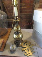 brass pc,table lamp & pottery vase