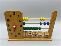 Vintage Wooden Learning Toy w/ Clock, Abacus, &