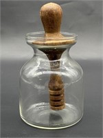 Vintage Glass Honey Jar w/ Wooden Lid & Spreader
