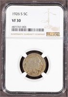 1926 S 5C NGC VF30 Buffalo Nickel
