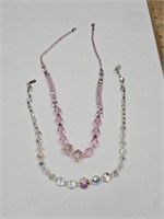 2 Crystal Pink & White Necklaces 12" & 16"