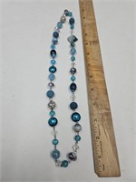 Turquoise Blue Murano Glass & Rhinestone Necklace