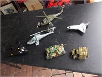 toy helicopters,tank,space shuttle & items