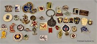 40 Lapel Pins, Key Chains, Buttons