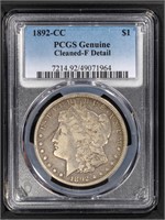 1892-CC $1 Morgan Dollar PCGS Genuine Cleaned-F
