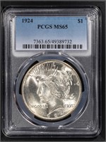 1924 $1 Peace Dollar PCGS MS65