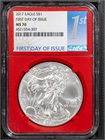 2017 S$1 Silver Eagle NGC MS70 FDOI Red Slab