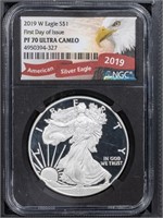 2019-W S$1 Silver Eagle NGC PF70UCAM FDOI ASE Lbl