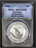 1992 S$1 Australia Kookaburra ANACS MS70DCAM