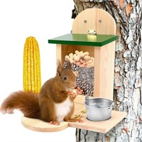 Wooden Squirrel Feeder Box with Cup, 3 in 1