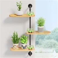 Window Rotating Plant Shelf , 3-Tier Wooden Metal