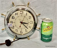 Ingraham Chrome Ship's Wheel Wall Clock