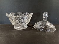 Vintage Etched Heavy Crystal Candy Dish