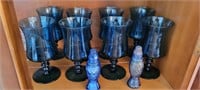 Blue glass goblets, S&P shakers, cocktail