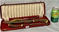 Early Harrison Bros. Stag Handle Carving Set