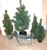 galvanized sled & small Christmas trees