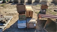 various wooden crates & boxes