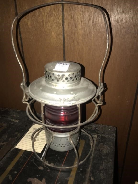 Antique railroad lamp red glass
