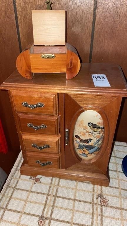 Wooden jewelry box with birds & wooden trinket