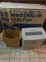 Three speed deluxe portable fan, waste basket and