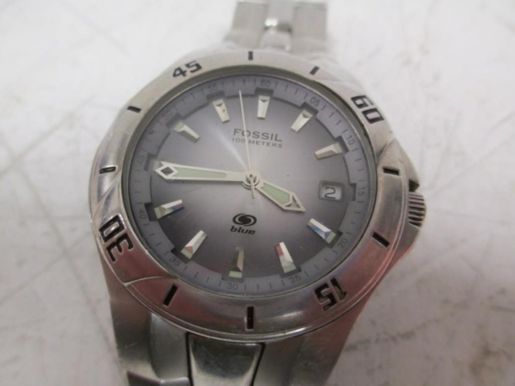 Fossilb Blue AM-3723 100 Meters Watch Untested