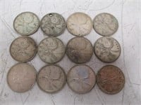 Lot of 12 Vintage .800 Silver Canada Quarters