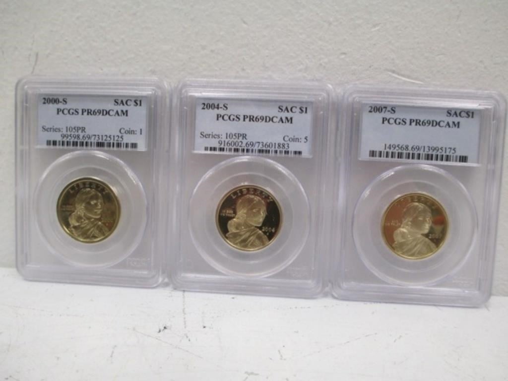 3 PCGS PR69 DCAM Sacagawea Dollar Coins -