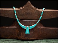 Turquoise And Sterling Ling Pendant Necklace