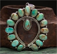 Sterling Silver & Turquoise Naja Pendant -Signed