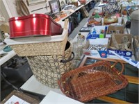 COLLECTION  OF VINTAGE BASKETS, TINS, MISC