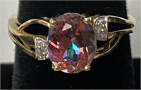 Spinel, Diamond  And 10k Gold Ring 9 1/2
