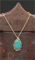 14K Gold Nugget & Chrysocolla Necklace - 9.68g